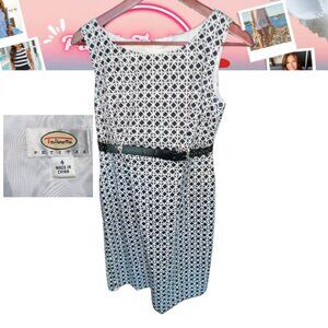 🖤 Talbots Black & White Geometric Print Belted Shift Dress – Size 4P | Like New